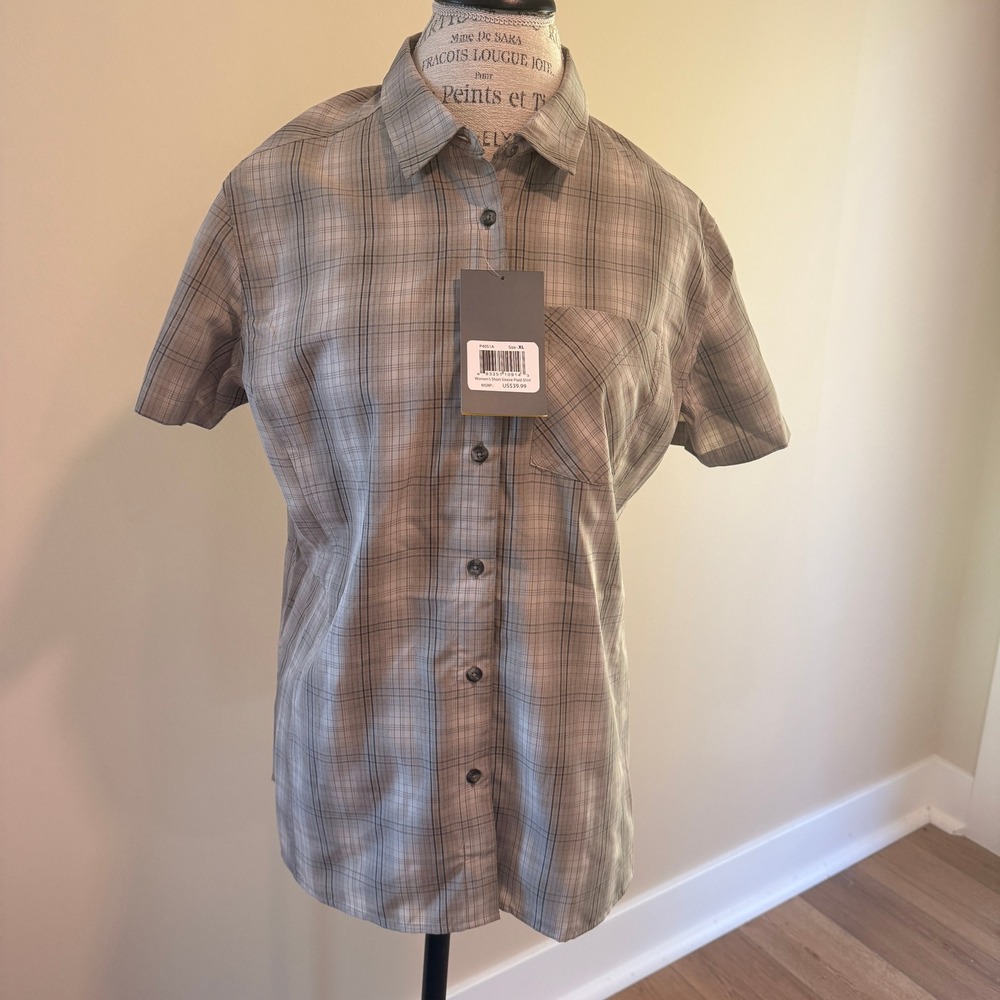 Solstice Women's Gray Plaid Short Sleeve Button Up‎ Shirt Size XL NWT